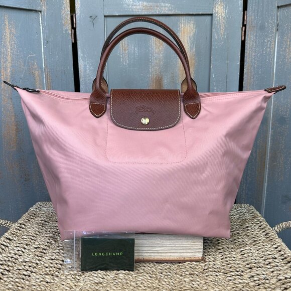Longchamp Handbags - Longchamp Le Pliage Short Handle M Nylon Bag Tote Milk Pink
